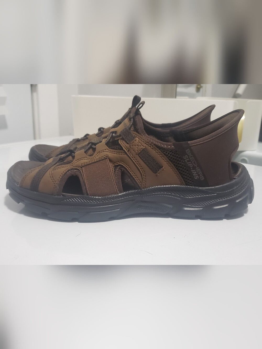 Skechers Men’s Brown and Black Outdoor Slip-On Sandal